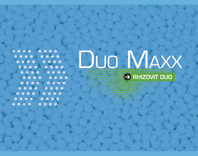 DUO MAXX logo over urea fertilizer